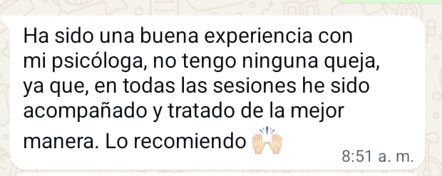 Captura de WhatsApp del testimonio
