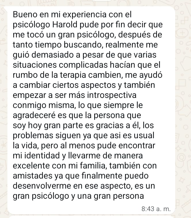 Captura de WhatsApp del testimonio