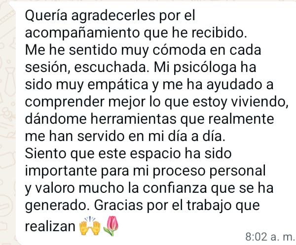 Captura de WhatsApp del testimonio