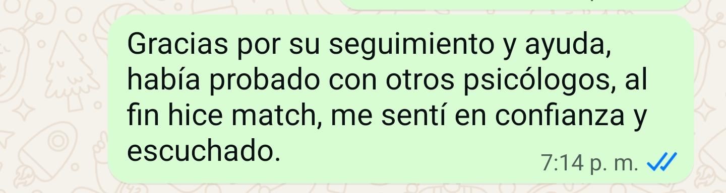 Captura de WhatsApp del testimonio